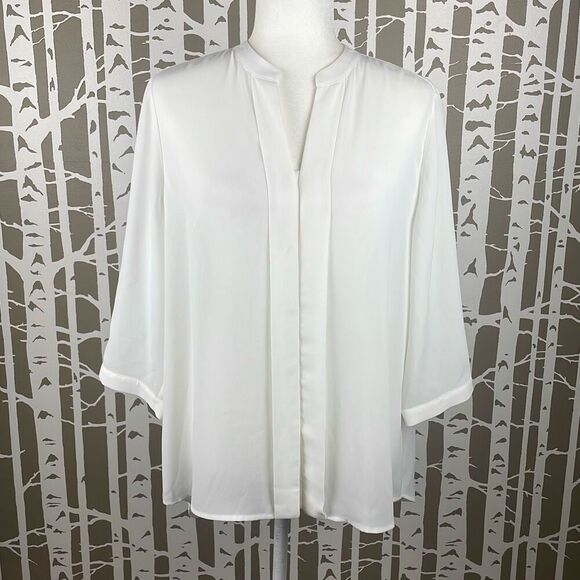 Chico’s Metallic Pleats Tenna II 3/4 Sleeve Blouse 1 Optic White Silver - Picture 16 of 16